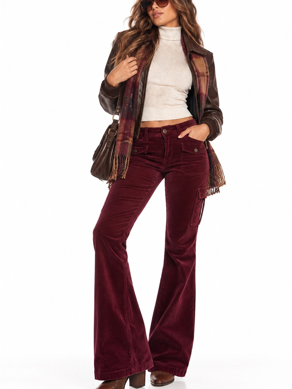 Abercrombie & Fitch Burgundy Corduroy Flare Cargo Pants